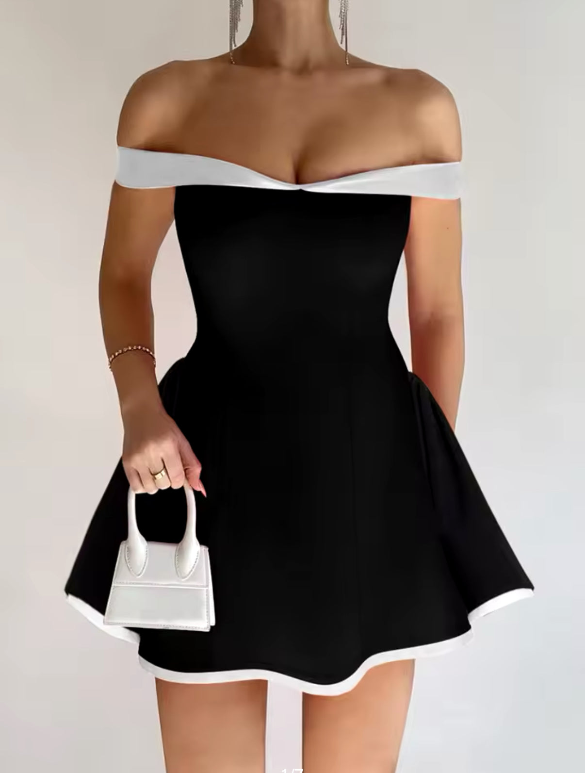 Yours Truly - Black and White Off shoulder Skirt Mini Dress elegant  Formal Party womenswear